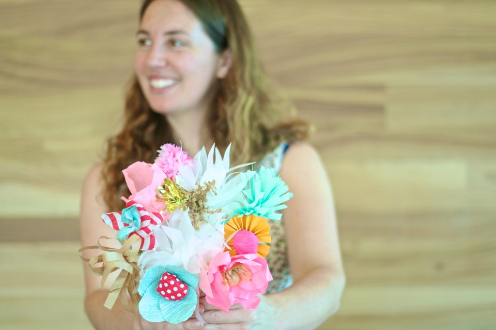 this is courtney cerruti holding the bouquet of paper flowers i made at shed in healdsburg