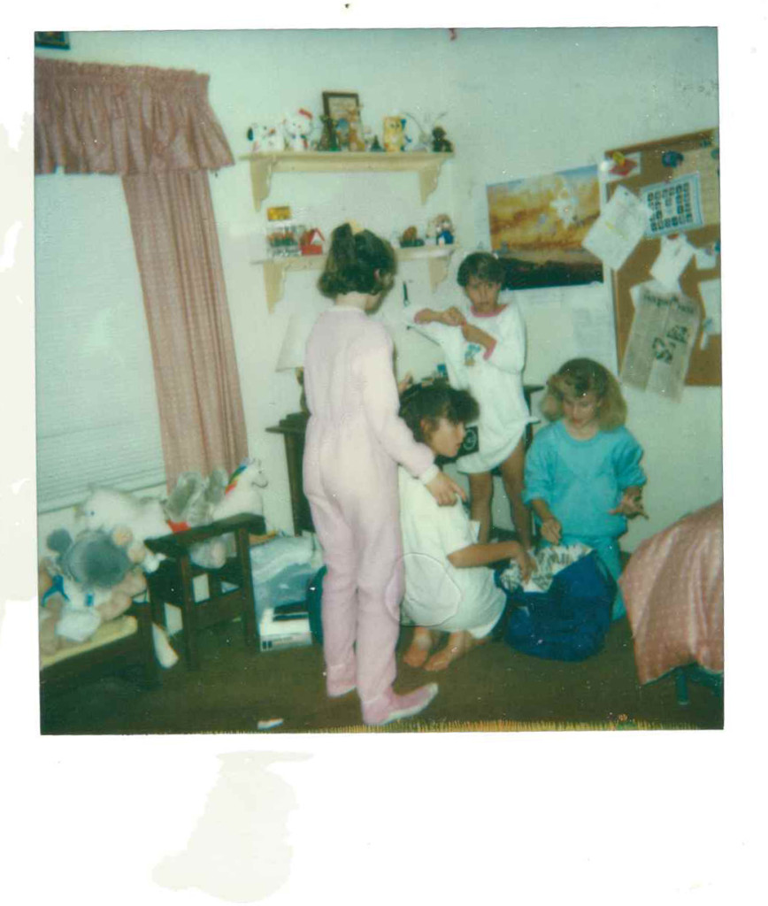 one of my first slumber parties right before we got all desperately girly and set up a beauty salon... though delilah and i are not pictures...we are there, just about to put those bendable hair curler tubes in our hair