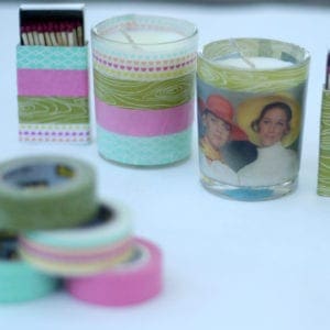 diy washi tape and image transfer candles