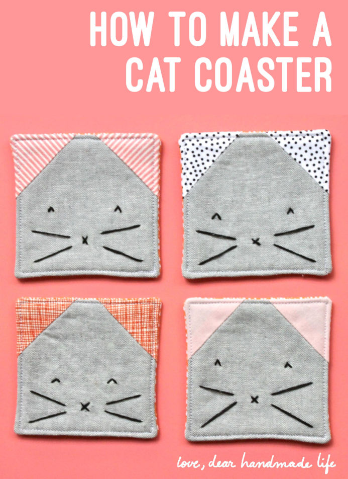 how to make a cat coaster paper piecing from Dear Handmade Life