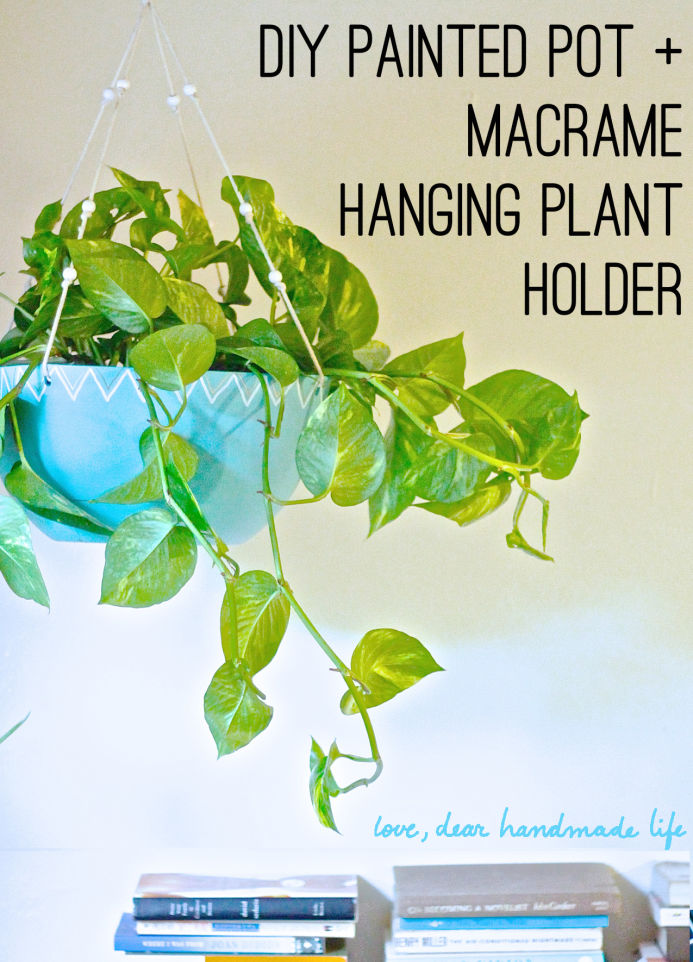 DIY Painted Pot + Macramé Hanging Plant Holder from Dear Handmade Life