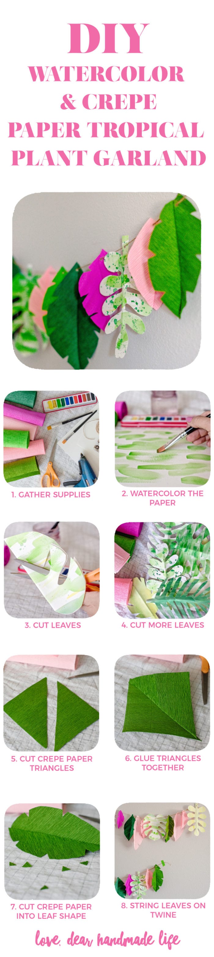 DIY watercolor and crepe paper tropical monstera plant garland from Dear Handmade Life