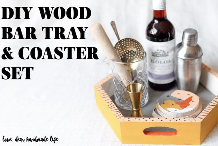 DIY wooden wood burned and painted bar tray and coaster set Dear Handmade Life